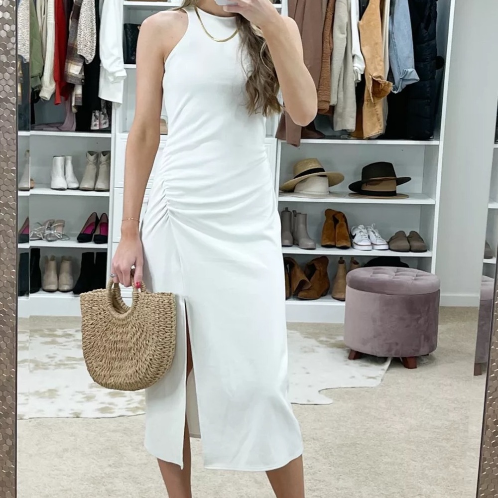 NWT Ruched Sleeveless Midi Dress